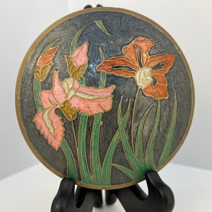 Vintage Solid Brass Trinket Box with Lid, Hand Painted Enamel Floral Design, Round Decorative Jewelry Storage Box, Made in India