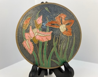 Vintage Solid Brass Trinket Box with Lid, Hand Painted Enamel Floral Design, Round Decorative Jewelry Storage Box, Made in India