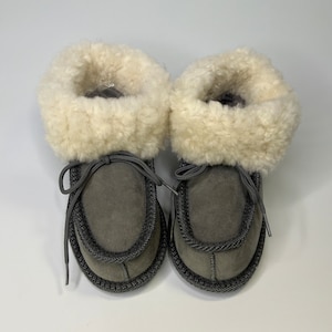 Childrens&#39; Shearling Slippers, Gray Sheepskin Indoor Slipper Boots