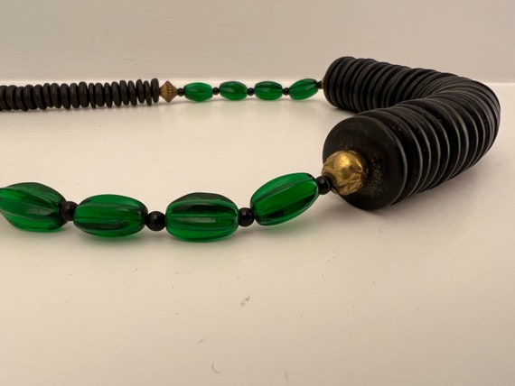 Chunky Necklace with Wooden Black Disc Beads, Gre… - image 6