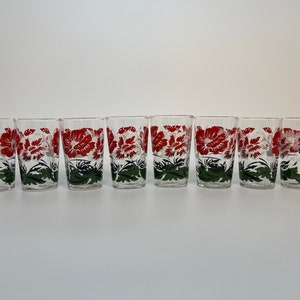 Set von 8 Schwanky Swig Vintage Saft Becher Gläser mit Nelke Blumen Design
