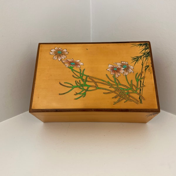 Hand Carved Bamboo Jewelry Box with Removable Lid, Vintage Wooden Trinket Box, Made in The People's Republic of China