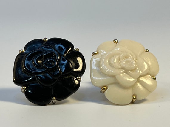 Carved Bakelite Rose Clip-on Statement Earrings, … - image 2