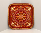 Decorative Square Metal Serving Tray, by JRM Design Ltd Round Tray, MOD Floral Mandala, Designed by Ian Logan,