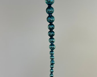 Mercury Glass Embossed Bead Blue ICICLE Christmas Ornament, Made in Japan, Vintage Kitsch Xmas