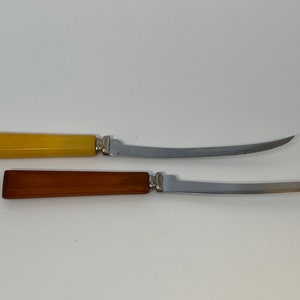 2 Mid Century Stainless Steel Cheese Knives with Bakelite Handles