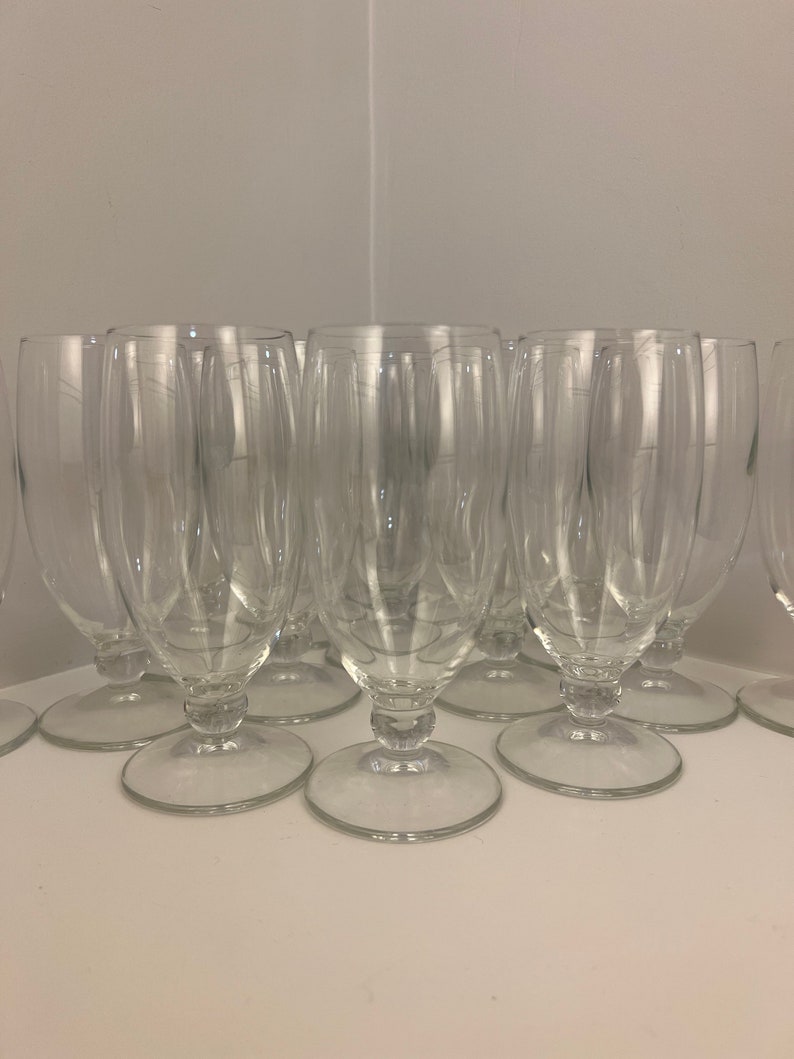 Italian Glass Highball Water Glasses, Footed and Clear Vintage Cocktail