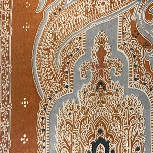 Ornamental Filigree Scarf, Vintage Brown and Blue Silk Scarf, Rectangular Shape, Boho Style