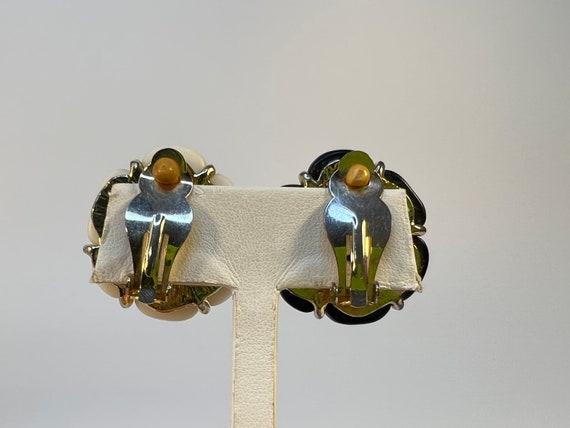 Carved Bakelite Rose Clip-on Statement Earrings, … - image 8