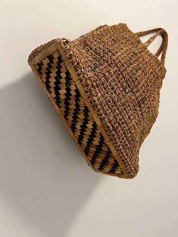 Woven Jute Shoulder Bag, 70s Woven Boho Purse - image 4