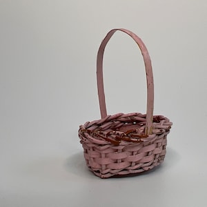 Miniature Pink Wicker Basket, Vintage Handwoven Doll-sized Gathering Basket