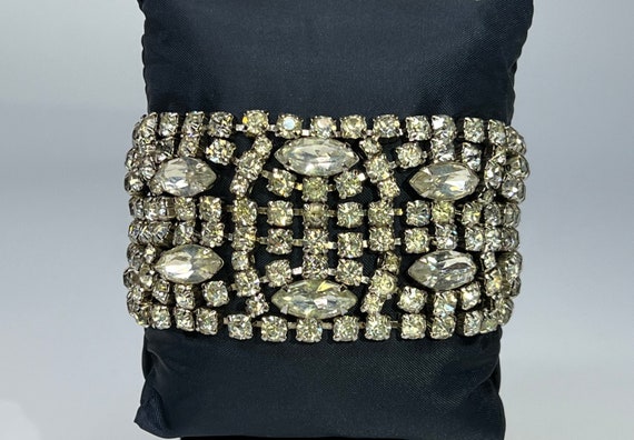 Clear Crystal Rhinestone Bracelet with Thick Band… - image 1