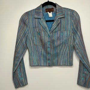Renato Nucci Cropped Blazer | Textured Colorful Acetate & Viscose 90s/late 80s Suit Jacket