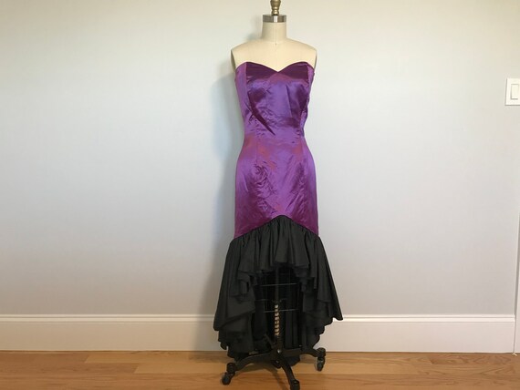 High-low Strapless Prom Dress, 80s Floor-length Purple and Black Ball Gown  With Bow and Ruffles, Ursula of Little Mermaid Polyester Costume - Etsy