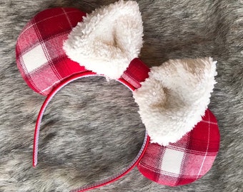 Cozy Christmas plaid Mickey / Minnie inspired ears