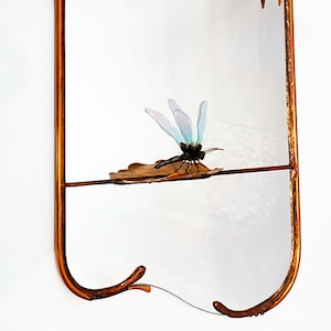 Dragonfly Copper Mirror handmade, antique mirror,3D, etched glass wings, copper handmade mirror,