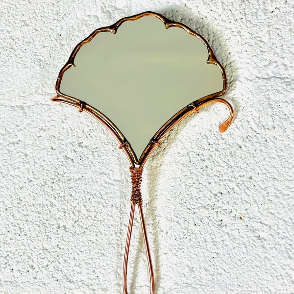 Ginkgo Hand Mirror", copper, dressing table mirror