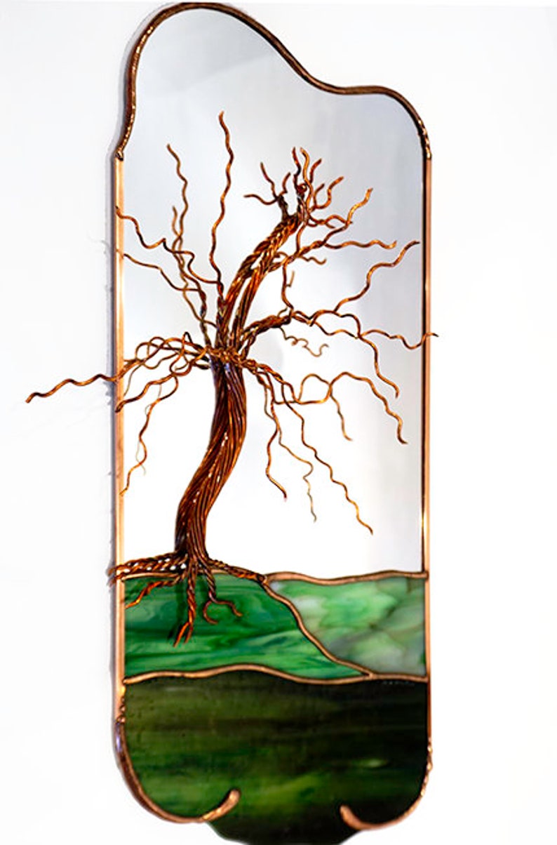 Tree wall art Stained glass Mirror Handmade Treescape Etsy