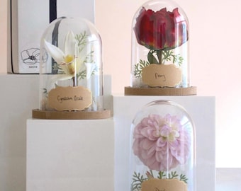 Flower Cloche Terrarium Gift Set: Silk Dahlia, Orchid & Peony