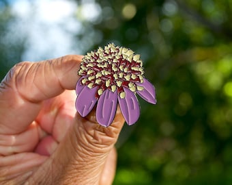 Dahlia Anemone-flowered Enamel Pin, Purple Botanical Flower Photo Lapel Badge