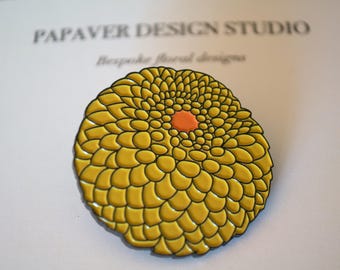 Dahlia Enamel Pin, Yellow Botanical Flower Photo Lapel Badge