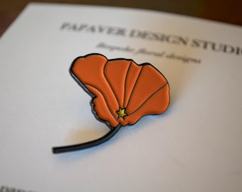 California Poppy Enamel Pin, Golden Wildflower Photo Art Lapel Badge