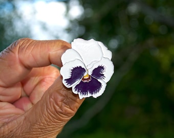 Pansy Flower Enamel Pin, Floral Photography Art, Botanical Travel Accessory