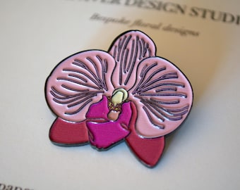 Phalaenopsis Orchid Enamel Pin, Detailed Botanical Photo Lapel Badge, Moth Orchid