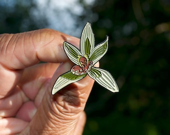 Cymbidium Orchid Enamel Pin, Detailed Botanical Photo Lapel Badge