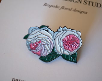 Earth Angel Rose Enamel Pin, Pink Botanical Flower Photo Lapel Badge