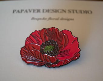 Flanders Poppy Enamel Pin, Red Poppy Photo Art Lapel Badge