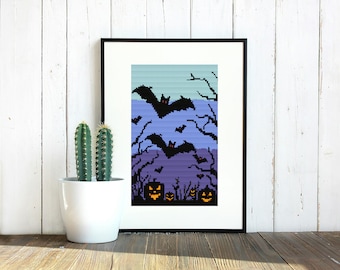 PATTERN - Halloween Bats and Pumpkins | Cross Stitch Pattern | Instant Download PDF