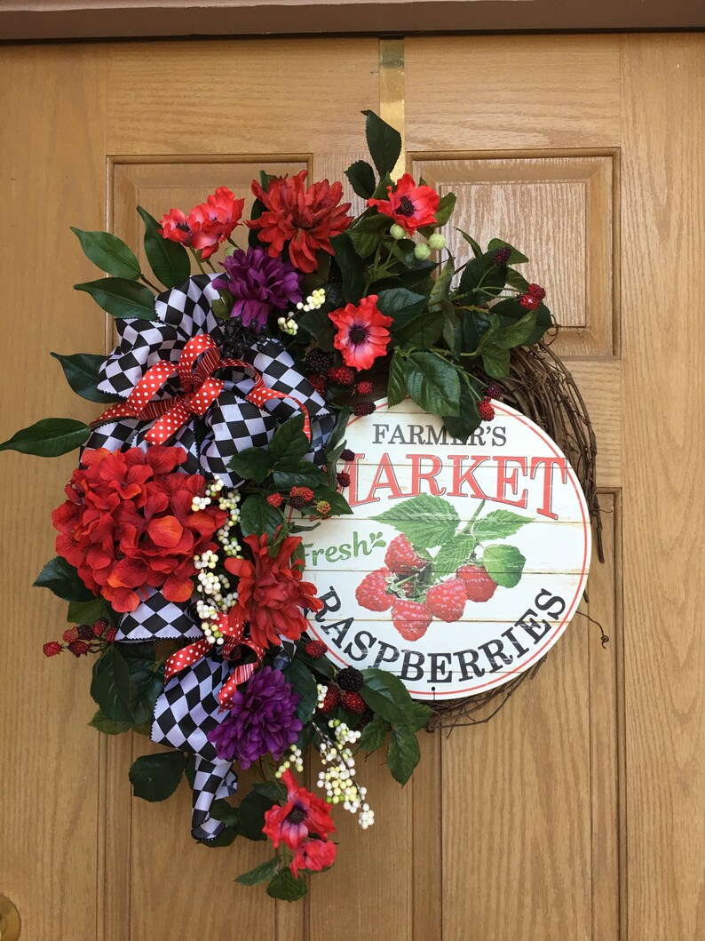 Wreath Raspberry Raspberry Wreath, Grapevine, Summer, Fall, Fruit, Country Cottage ...