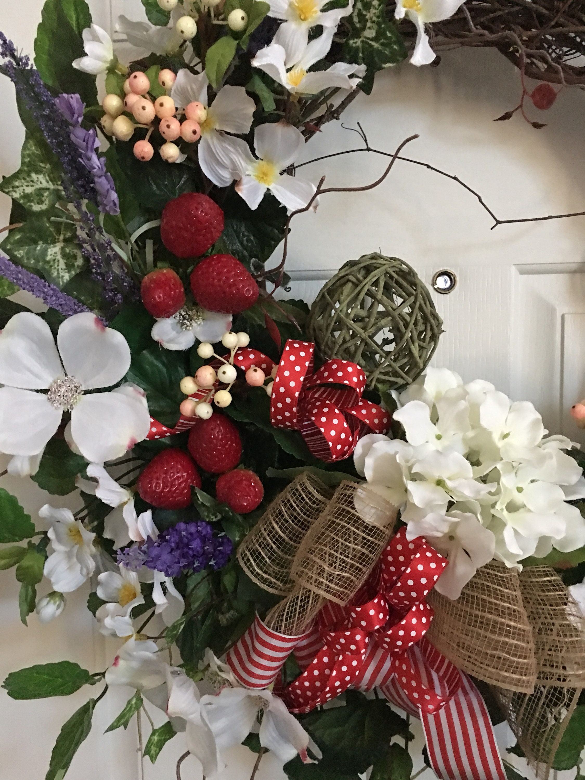 Wreath Raspberry Strawberry Wreath. Summer Wreath. Red. Raspberry. Daisies. Victorian ...