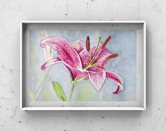 Stargazer Lily - 8x10 - Botanical Art-Floral Watercolor Painting-Original Art-Colorful Decor