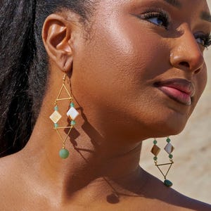 Green Aventurine Dangle Earrings: Brass Boho Gemstone Earrings