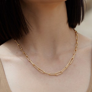 Gold Paperclip Link Chain Necklace / 18&quot; Adjustable Gold Chain Layering Necklace / Simple Gold Plated Link Chain Necklace / Chain Jewelry