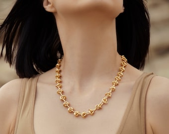 Chunky Gold Link Chain Layering Necklace / Adjustable Chunky Chain Necklace / Gold Plated Chain Necklace 18 Inch / Knotted Detail Chain