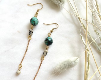 Turquoise Long Beaded Earring / Beaded Chain Dangle Earrings / Bohemian Statement Earrings / Boho Beaded Long Earrings / Boho Chain Earrings