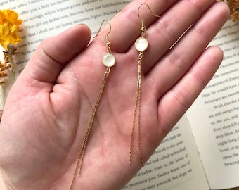 Delicate Minimalist Gold Chain Dangle Earrings, Delicate Bridesmaid Earrings, Birthstone Earrings, Bridal Earrings, Minimalist Jewelry