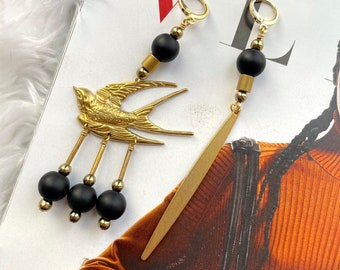 Mismatch Brass Bird Statement Earrings / Asymmetrical Swallow Earrings / Large Bird Dangle Earrings / Art Deco Earrings / Statement Jewelry