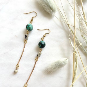 Turquoise Long Beaded Earring / Beaded Chain Dangle Earrings / Bohemian Statement Earrings / Boho Beaded Long Earrings / Boho Chain Earrings image 1