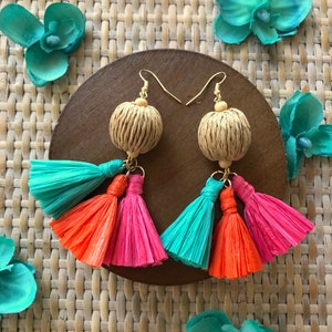 Summer Statement Earrings / Bright Colorful Summer Jewelry / Bright Colors/ Tassel Earrings