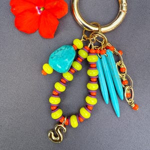 Personalized Beaded Initial Bag Charm: Turquoise & Gold