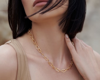 Gold Plated Oval Link Chain Necklace / 18" Adjustable Gold Chain Layering Necklace / Simple Gold Link Chain Necklace / Chain Jewelry