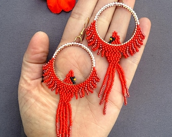 Handgemachte Kardinal Creolen, Roter Vogel Schmuck, Geschenk für Vogel-Liebhaber & Arizona Fan