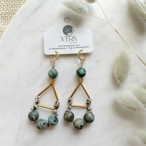 Large Beaded Turquoise Bohemian Earrings / Big Gemstone Teardrop Dangle Earrings / Bohemian Statement Jewelry / Long Unique Boho Earrings image 3