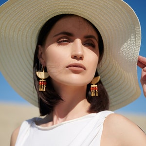 Orange Agate Summer Statement Earrings / Half Moon Chandelier Earrings / Vacation Earrings / Large Beaded Dangle Earrings / Boho Earrings image 3
