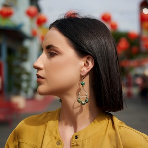 Large Beaded Turquoise Bohemian Earrings / Big Gemstone Teardrop Dangle Earrings / Bohemian Statement Jewelry / Long Unique Boho Earrings image 2