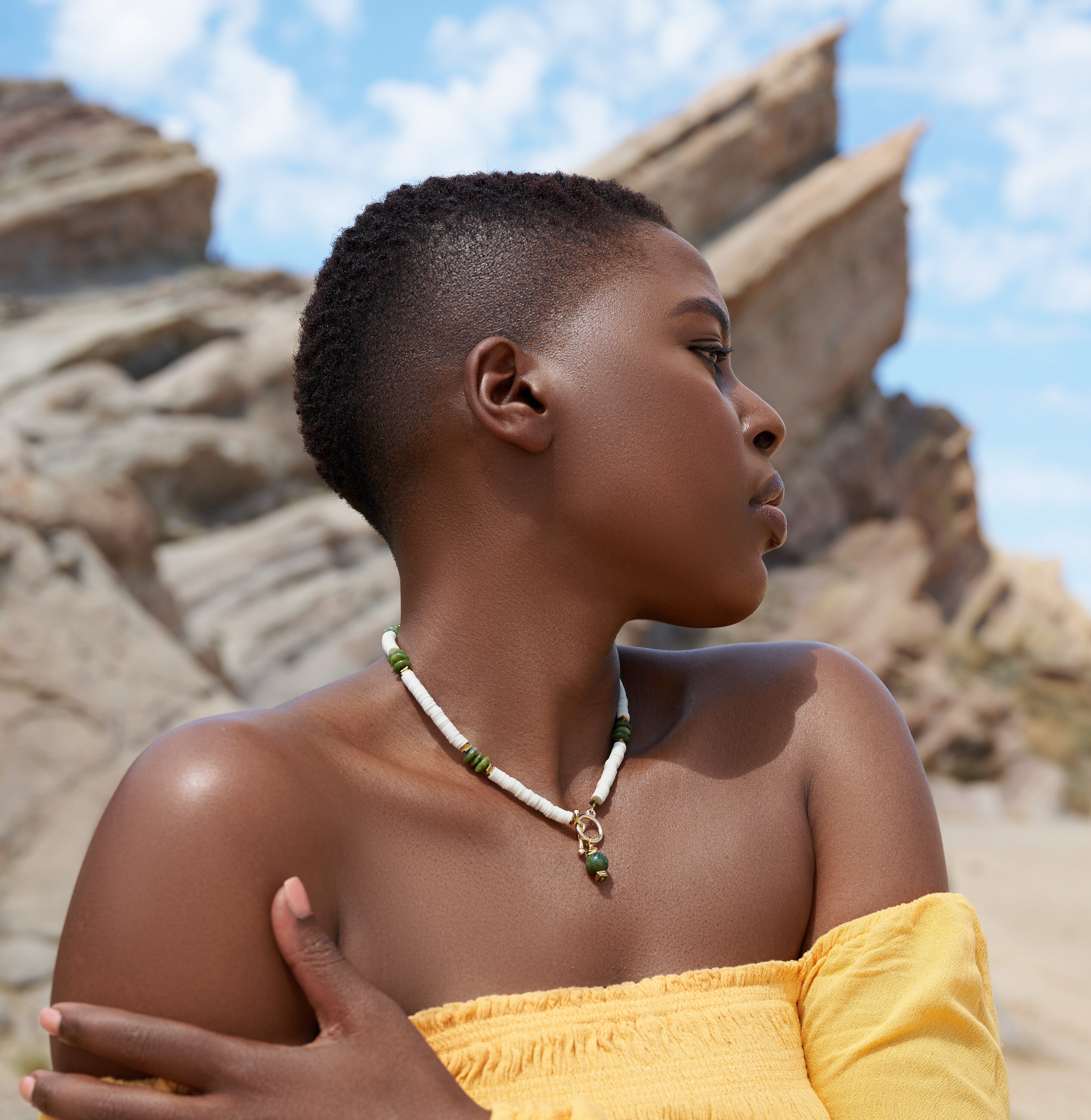 Jade Colorblock Olive Jade Colorblock Necklace: Gold Toggle Clasp, Boho Beaded Necklace ...